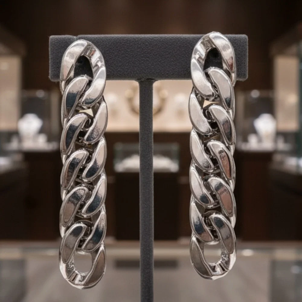 Womens Silver Tone Chain‎ Link Earrings